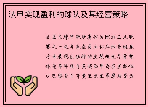 法甲实现盈利的球队及其经营策略